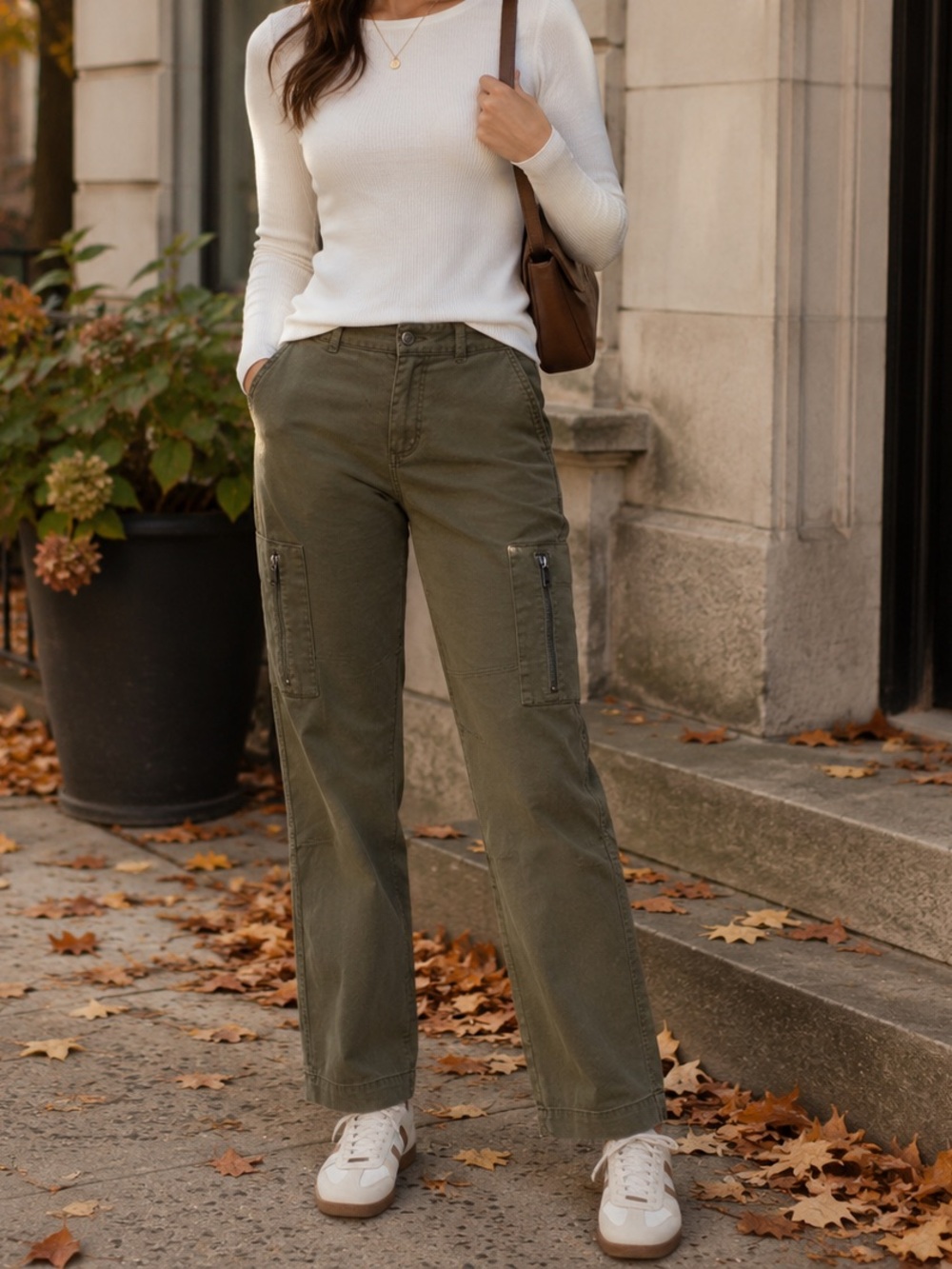 Nordstrom Signature Size 4 Olive Green Cargo Utility Straight Leg Pants